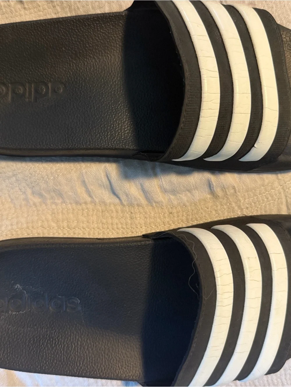 adidas Black Slide Sandals with White Stripes